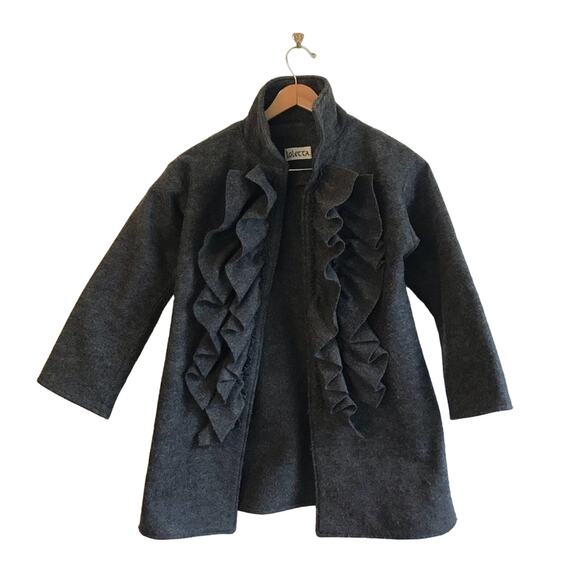Loletta M wool coat dark gray ruffle Jacket - Picture 1 of 7